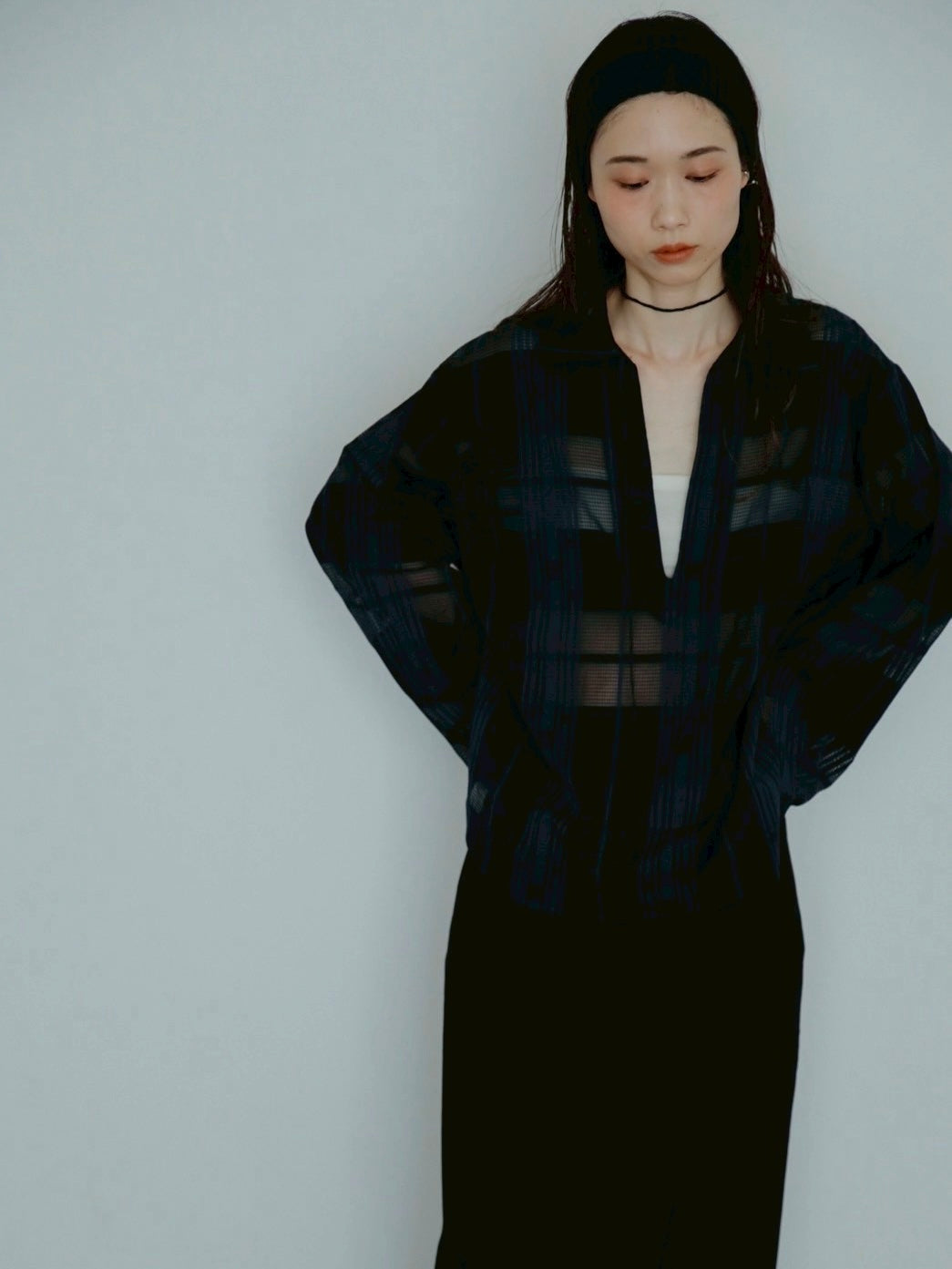 sheer check skipper shirt