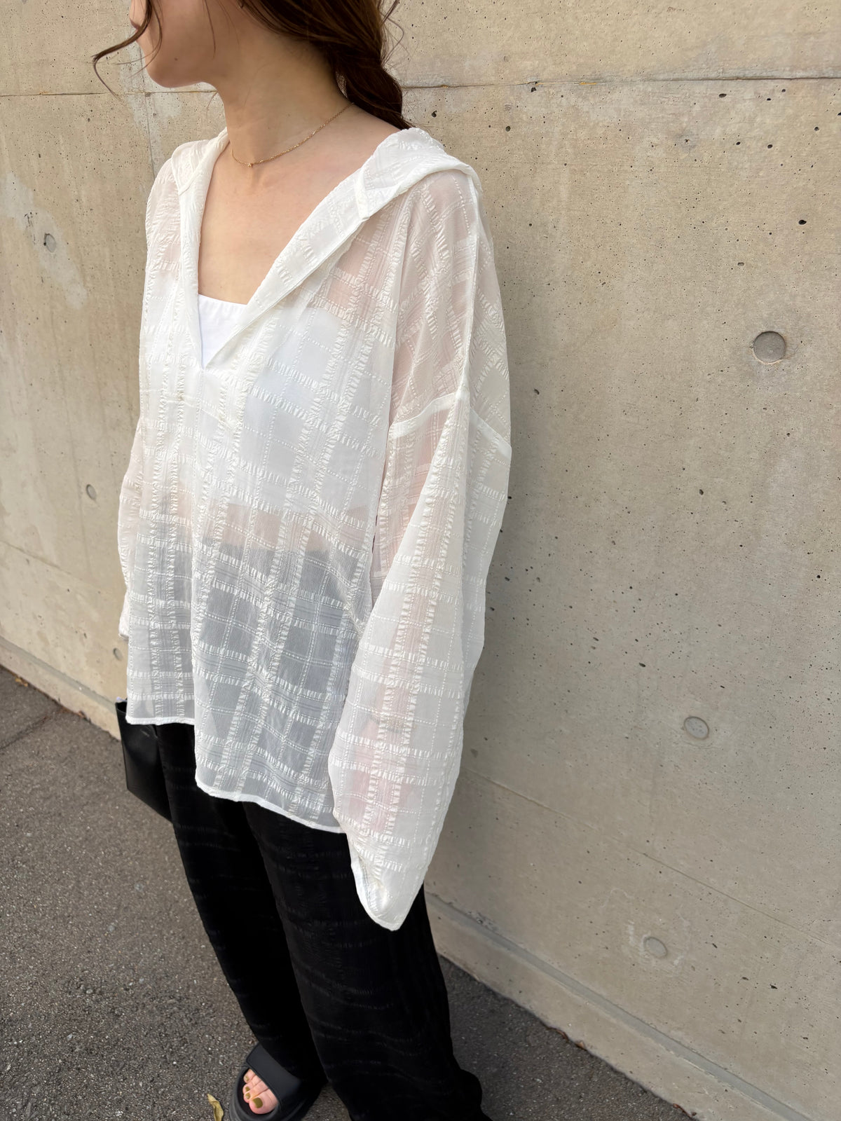 sheer check hoodie shirt