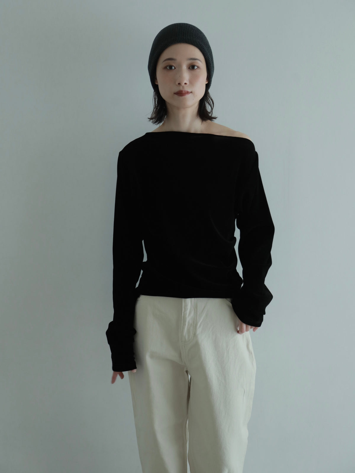 2way velours shoulder tops