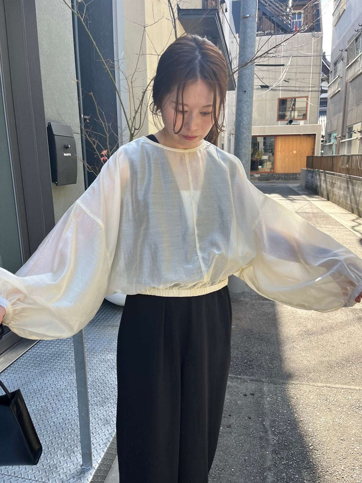 sheer balloon blouse