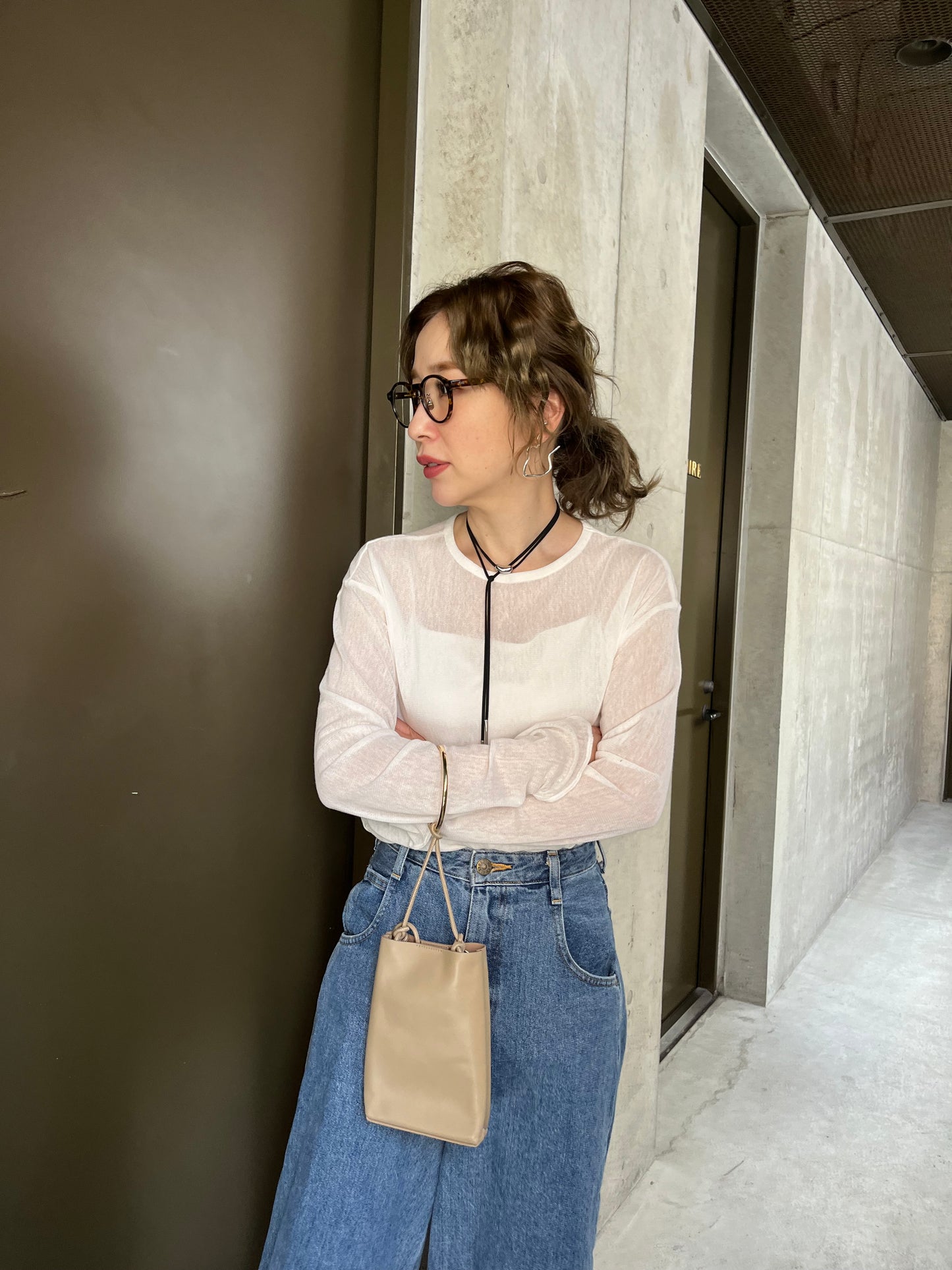 See - through long sleeve cut&sew