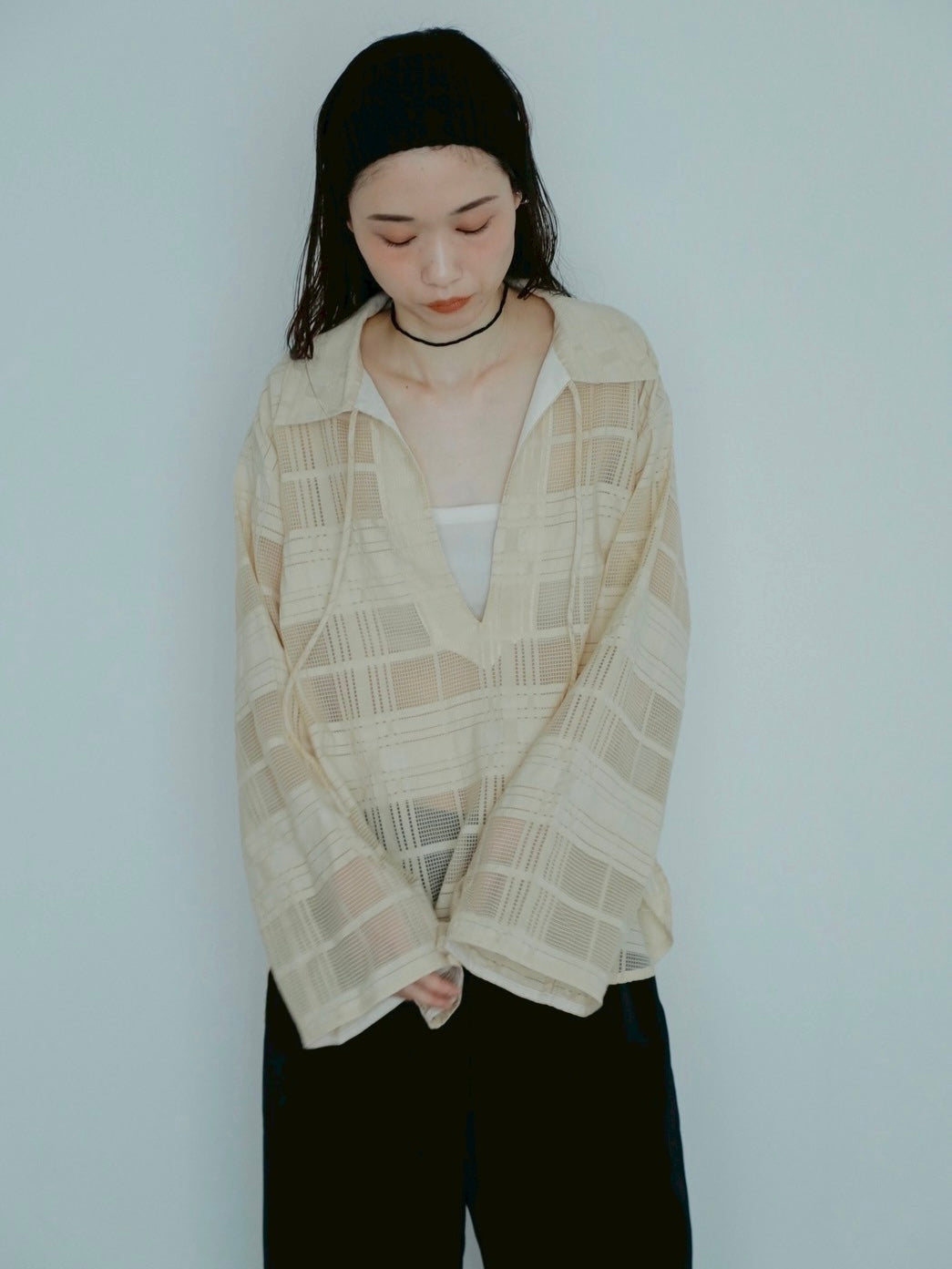 sheer check skipper shirt – hholic
