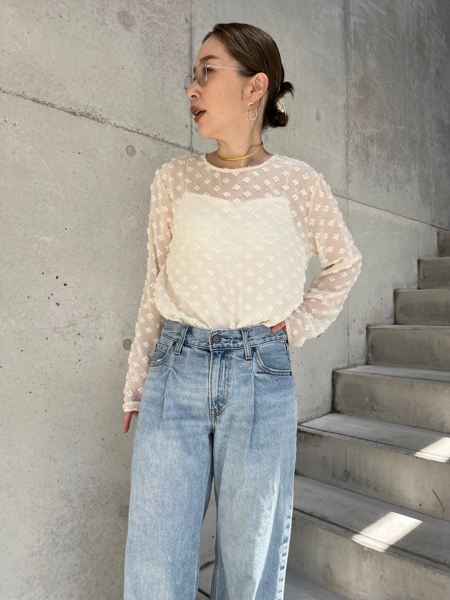 see-through jaguard blouse