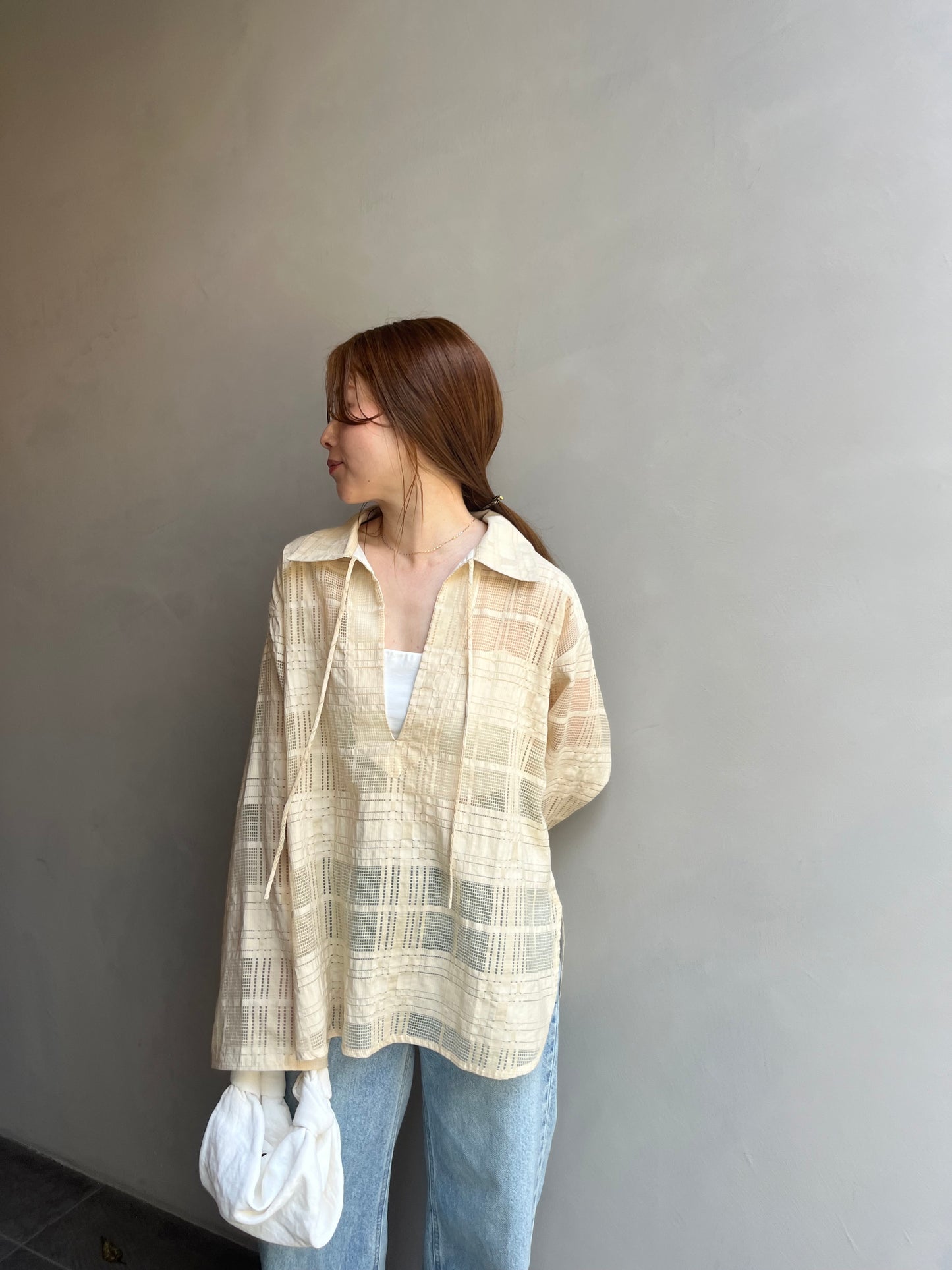 sheer check skipper shirt