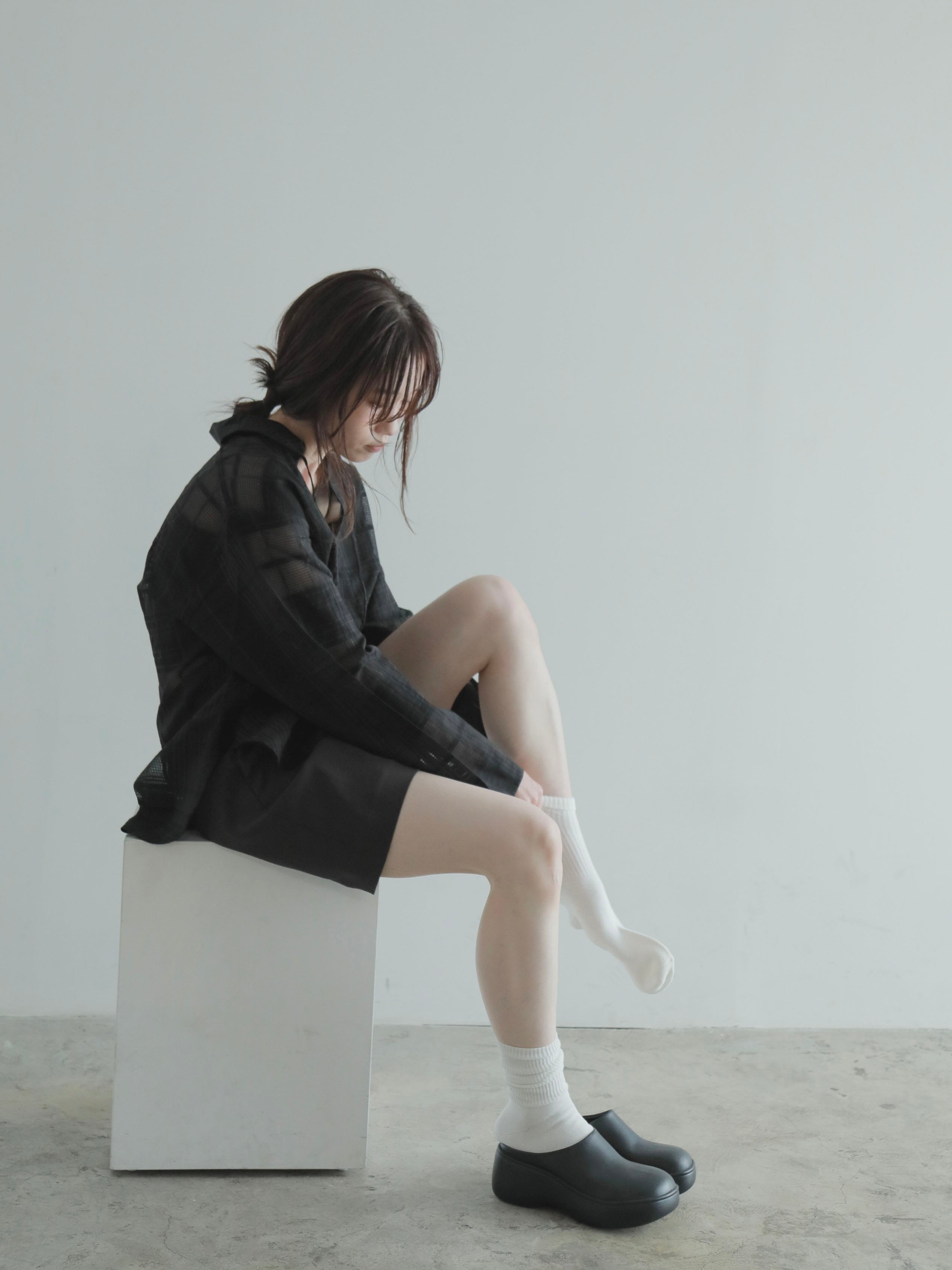 sheer check skipper shirt hholc navy 新品 sheer check skipper shirt – hholic