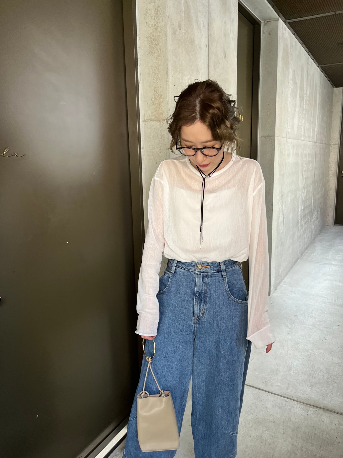 See - through long sleeve cut&sew