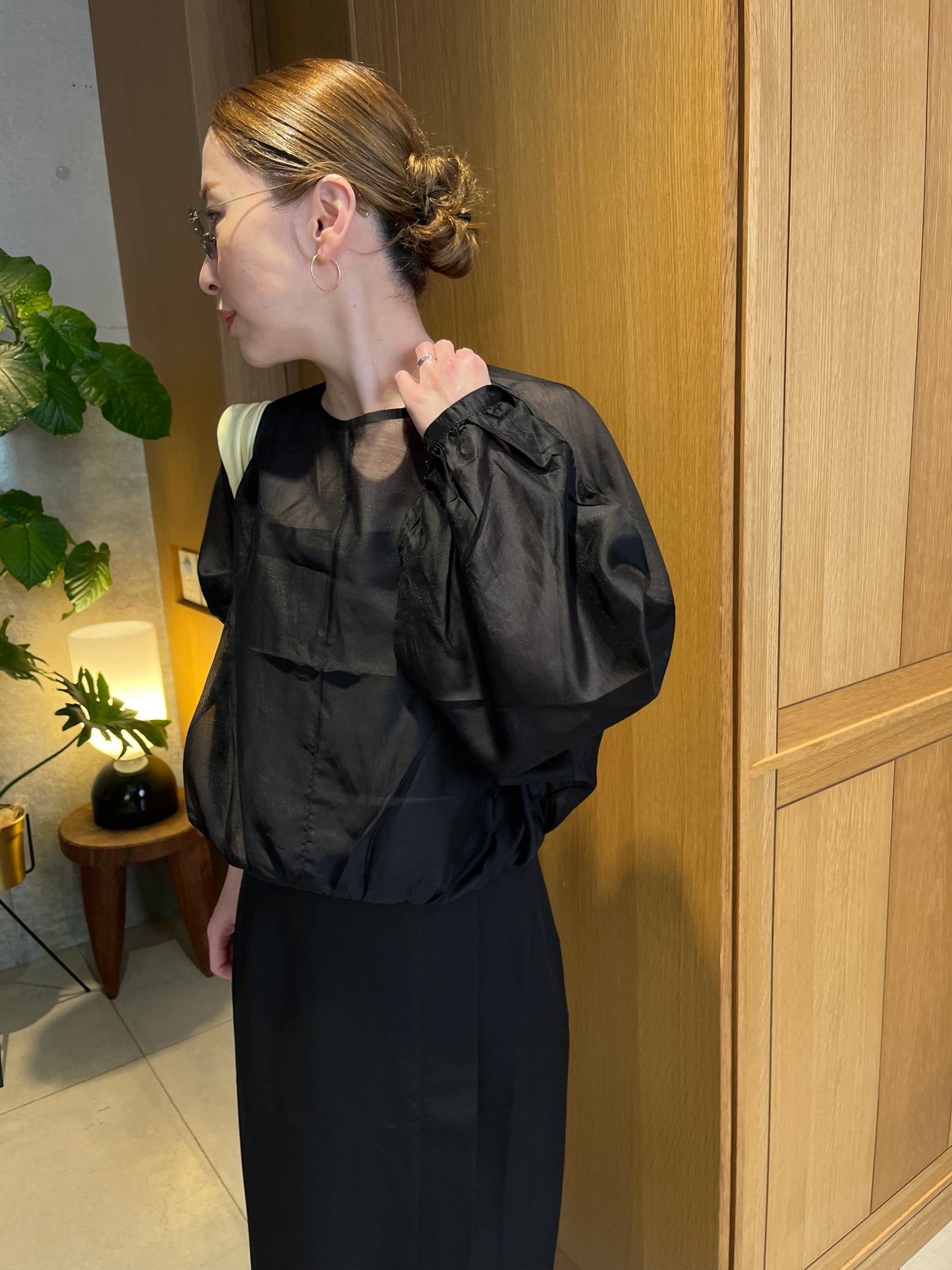 sheer balloon blouse