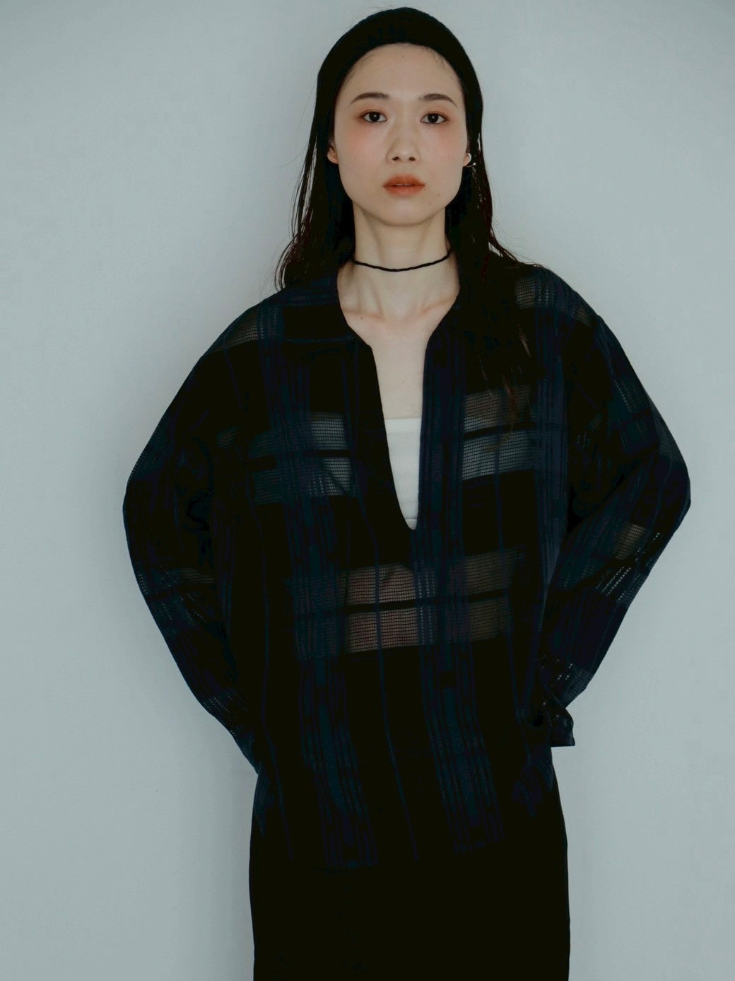 sheer check skipper shirt