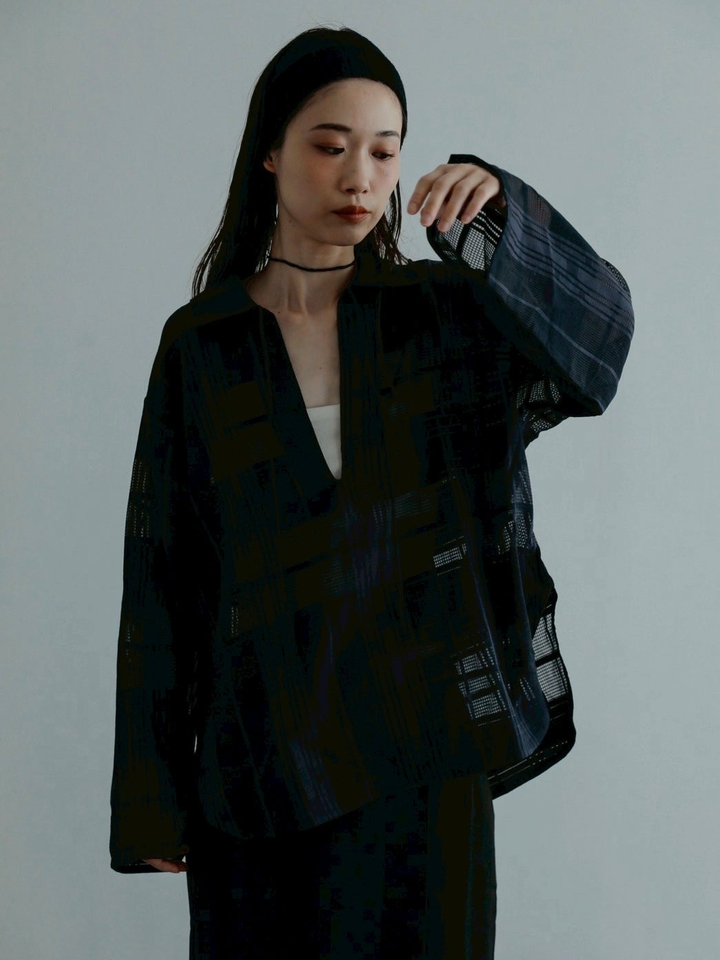 sheer check skipper shirt