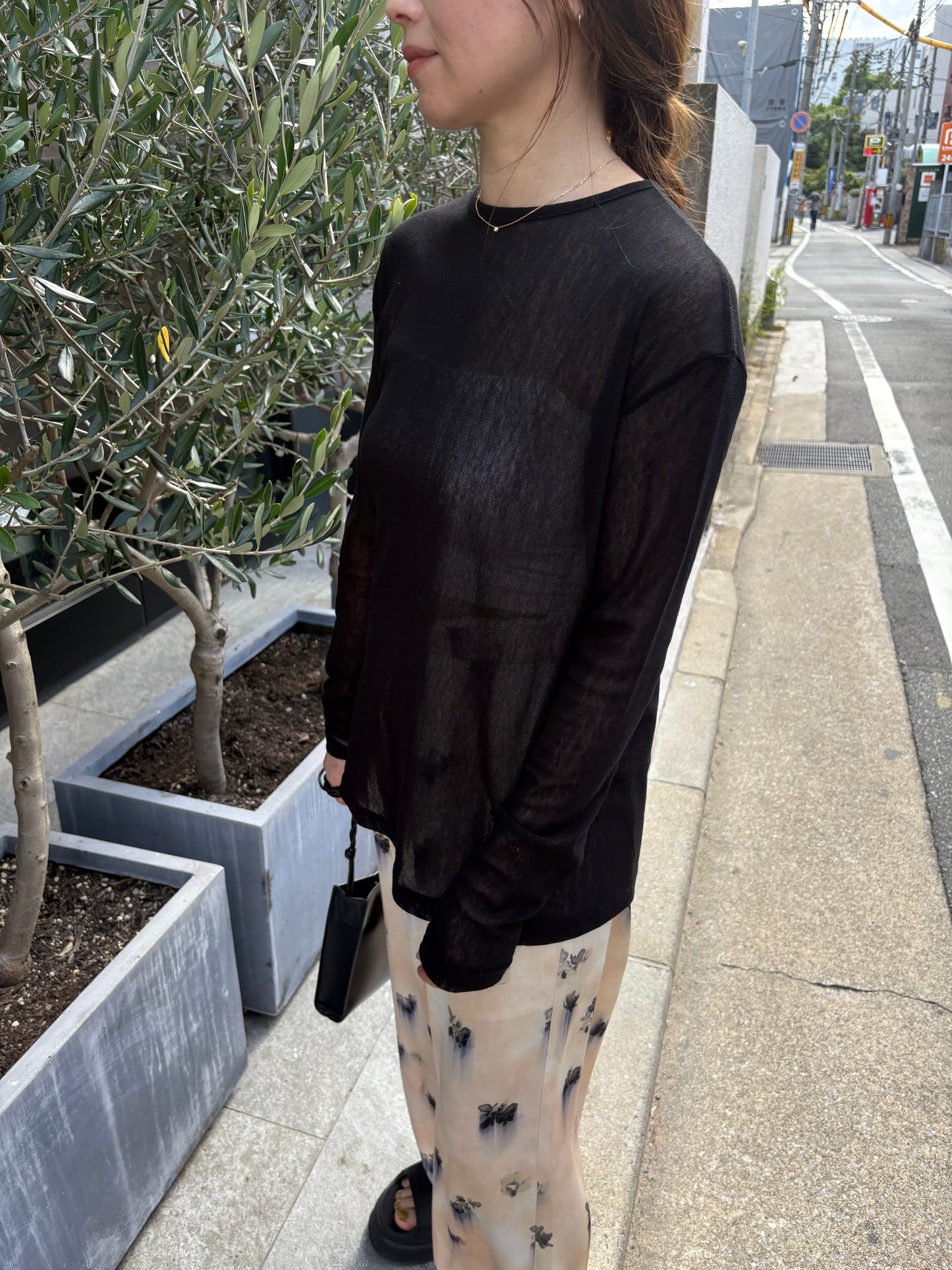 See - through long sleeve cut&sew