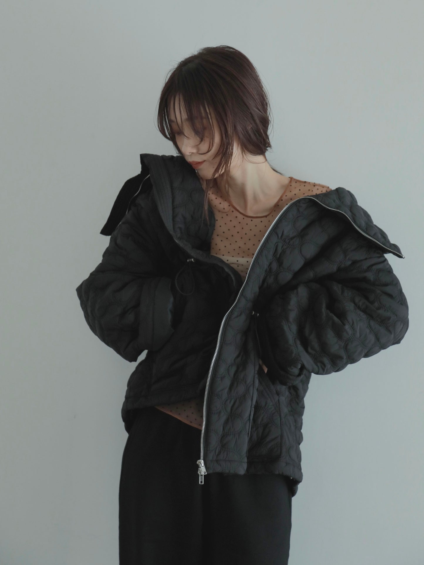 <pre order>big collar quilting jacket