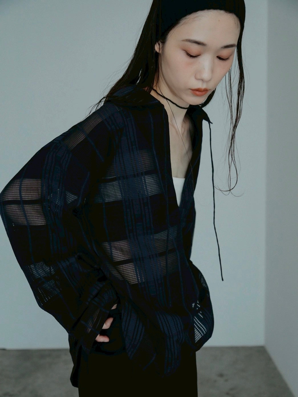 sheer check skipper shirt