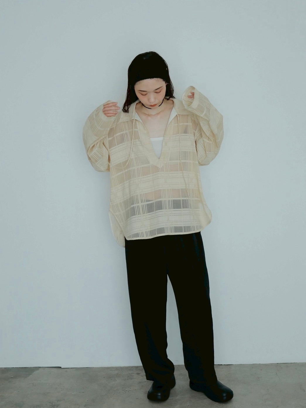 sheer check skipper shirt