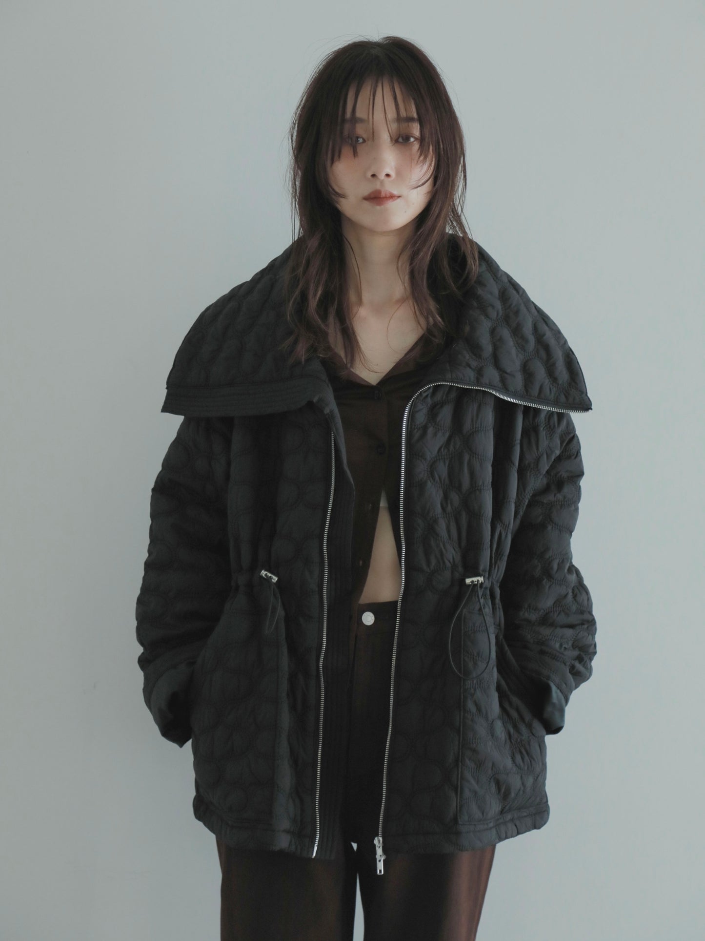 <pre order>big collar quilting jacket