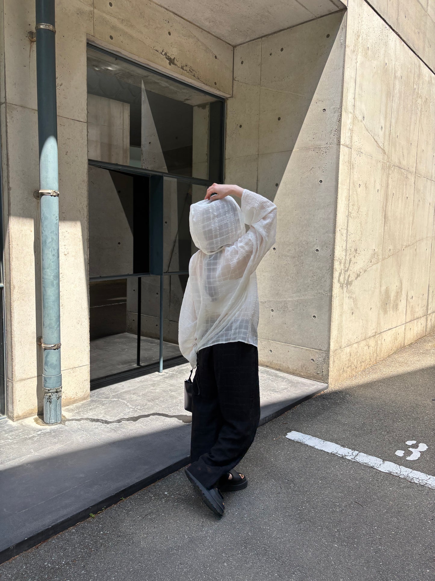sheer check hoodie shirt