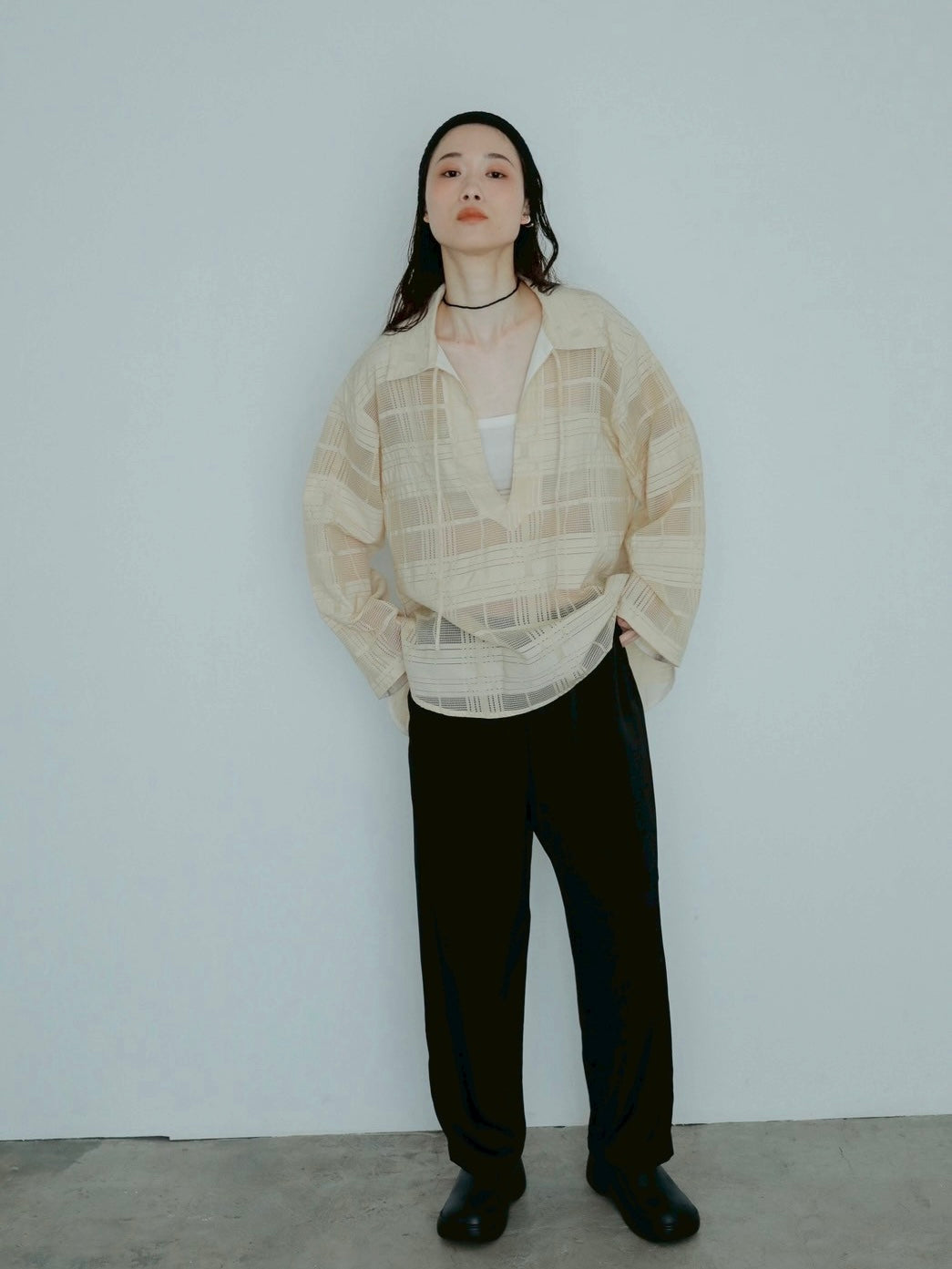 sheer check skipper shirt