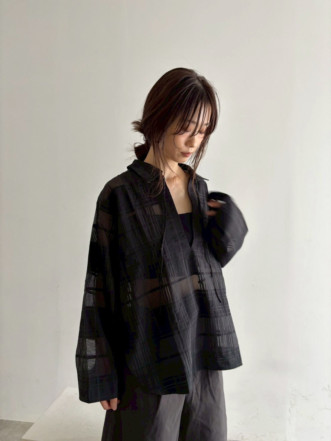 sheer check skipper shirt