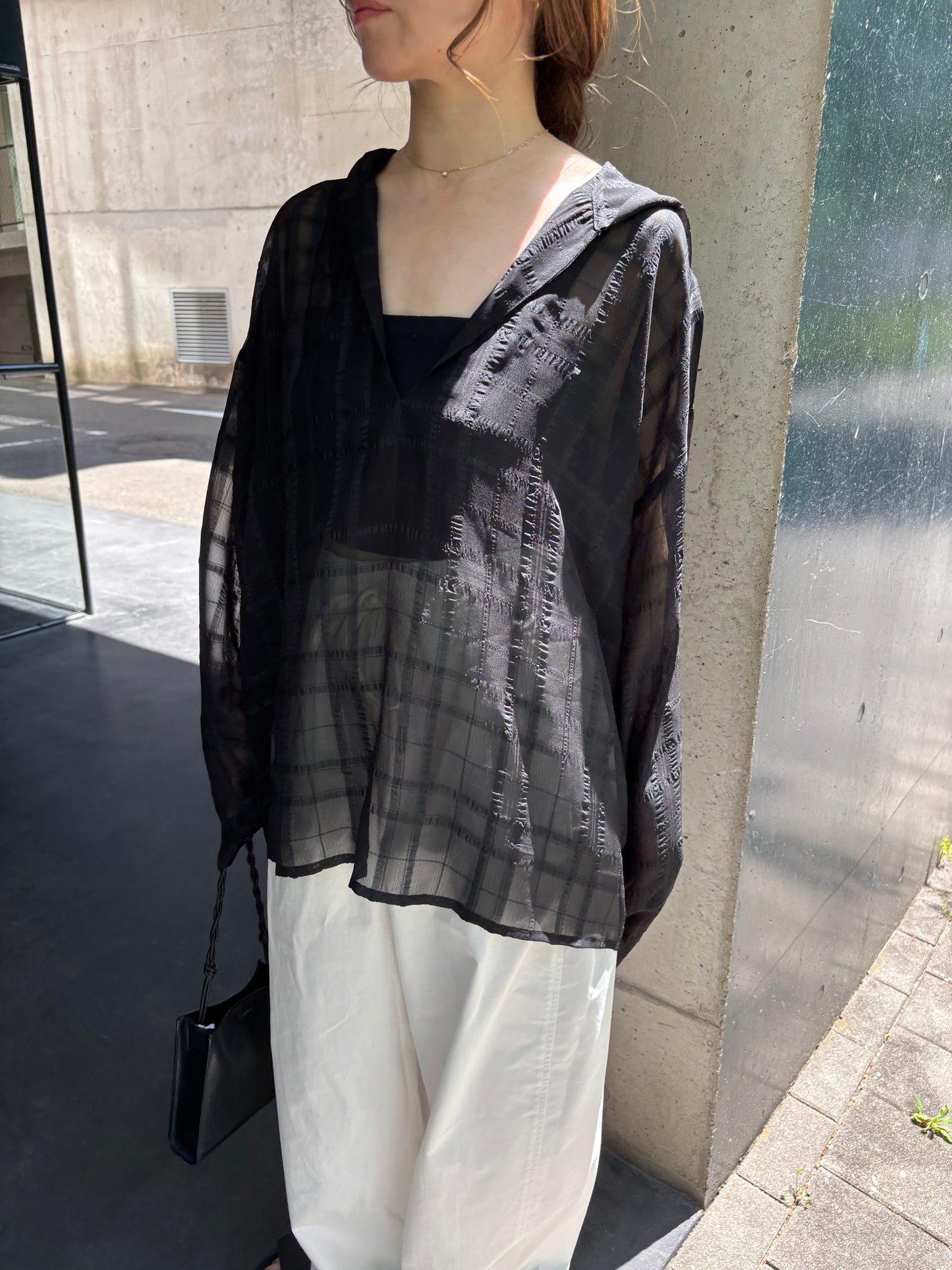 sheer check hoodie shirt