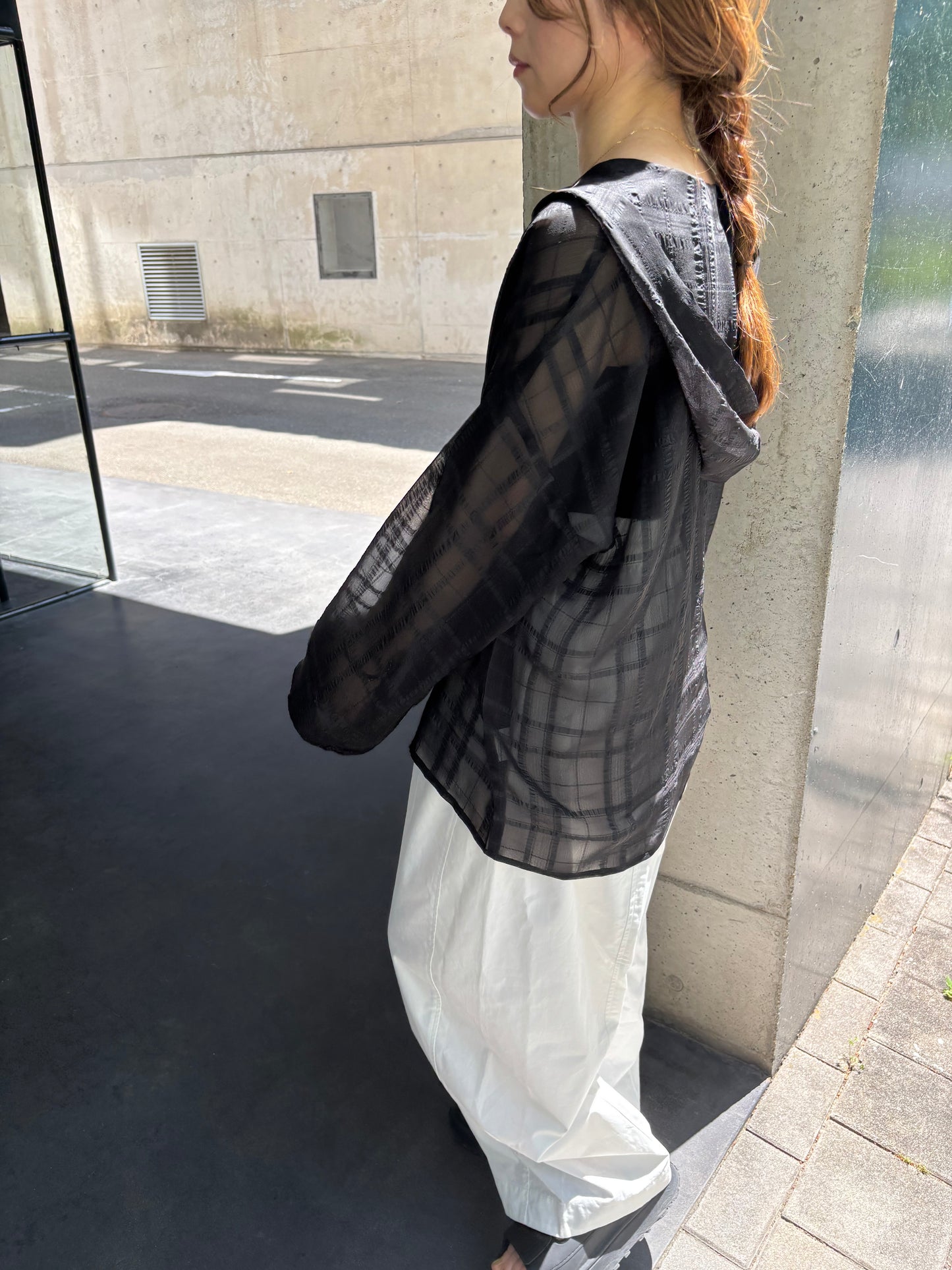 sheer check hoodie shirt