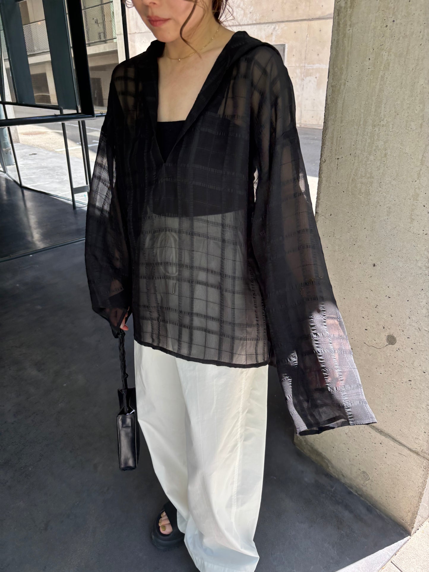 sheer check hoodie shirt