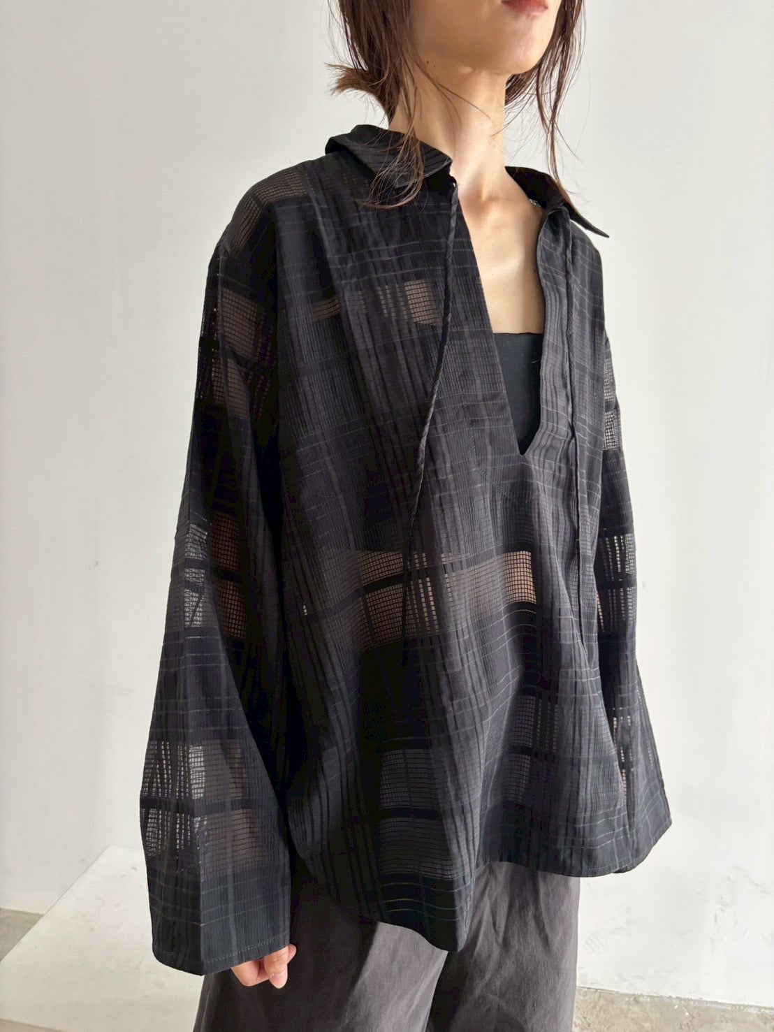 sheer check skipper shirt