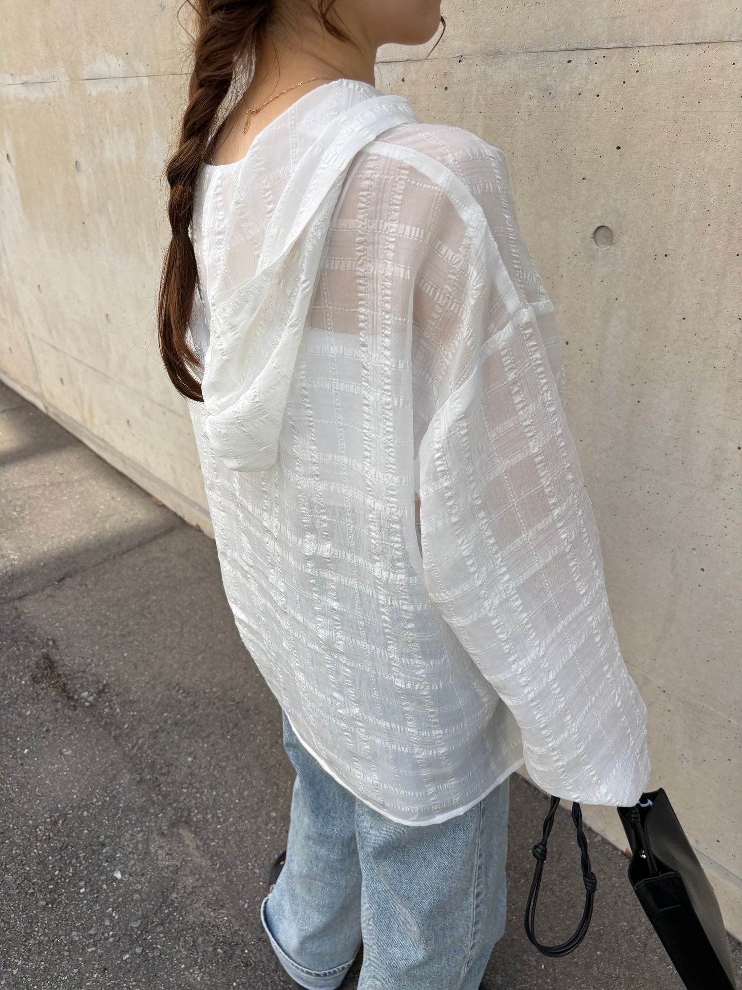 sheer check hoodie shirt