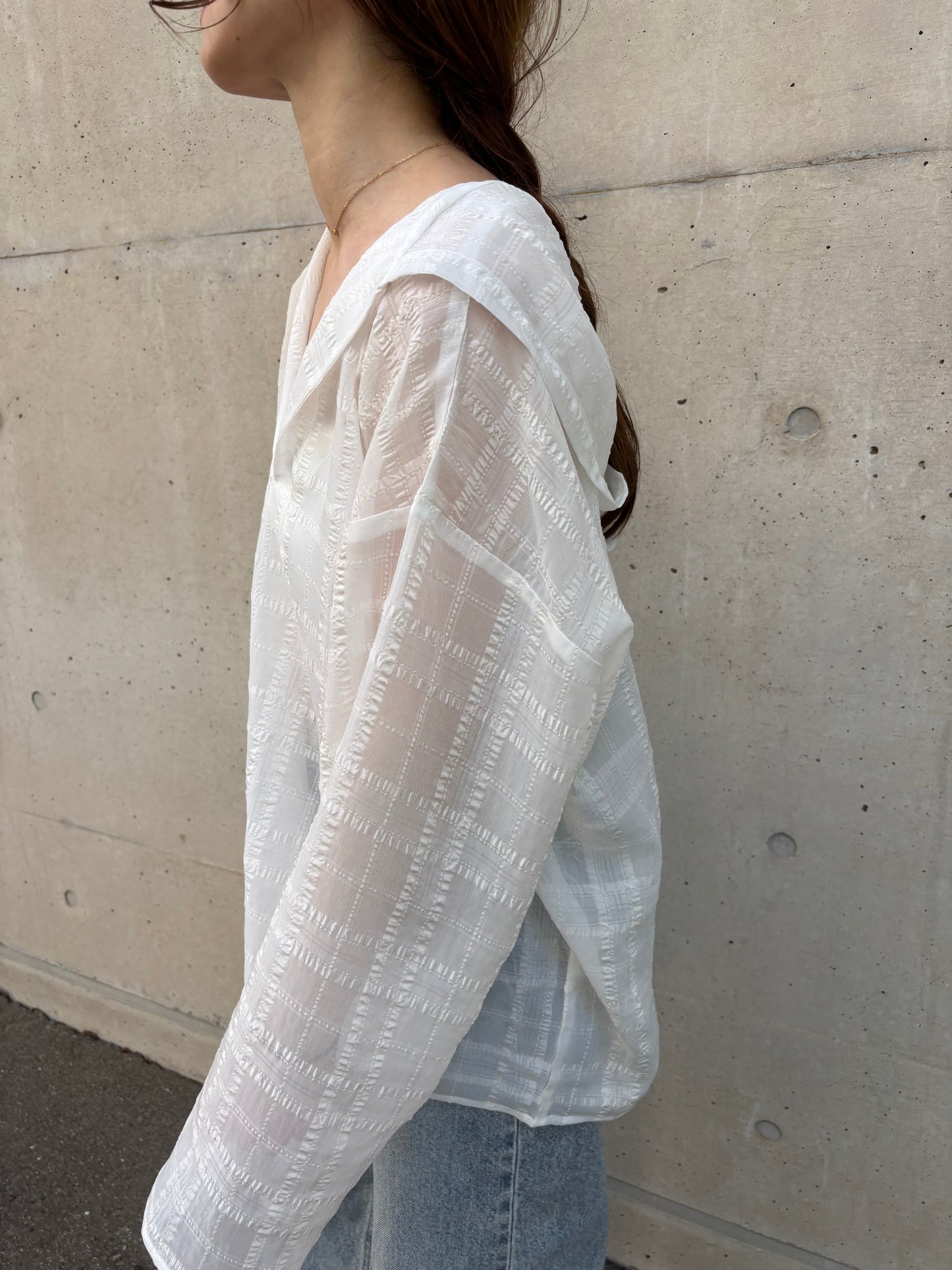 sheer check hoodie shirt