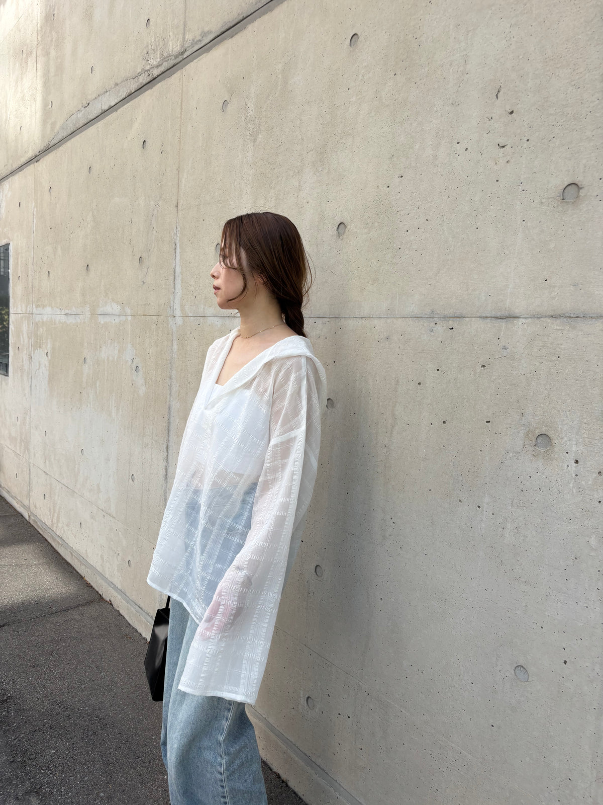 sheer check hoodie shirt　