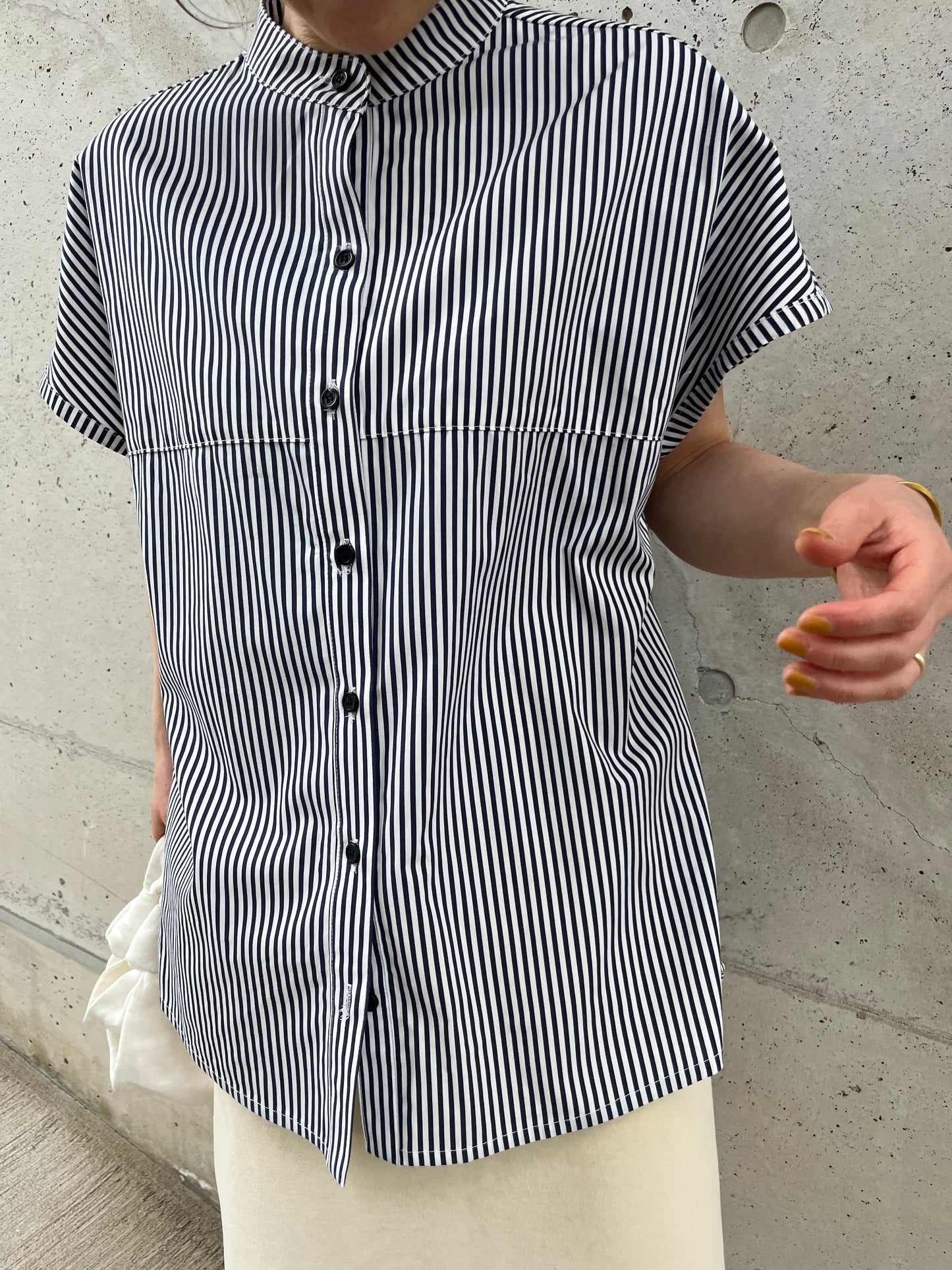 cotton nocollar stripe shirts　